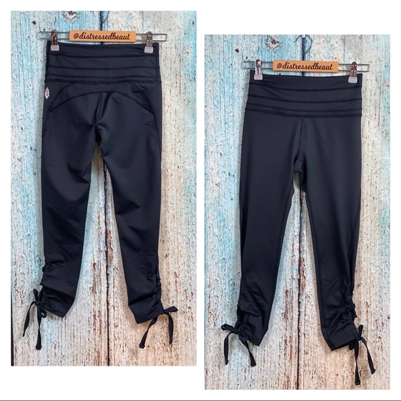 FREE PEOPLE NWOT Black Swerve Tie Ankle Leggings - Picture 4 of 16